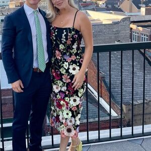 Lulu’s 3D Floral Embroidered Lace-Up Midi Dress. Size M. Worn once. Orig $98